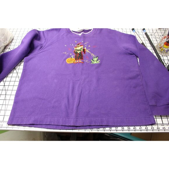 White Stag Womens Halloween Sweatshirt X-Large Purple Witch & Cat Embroidery - Picture 2 of 13